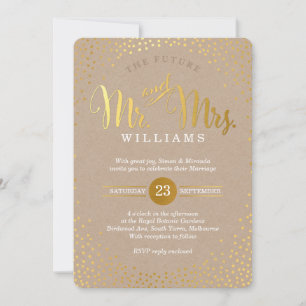 MODERN STYLISH WEDDING mini gold confetti kraft Invitation