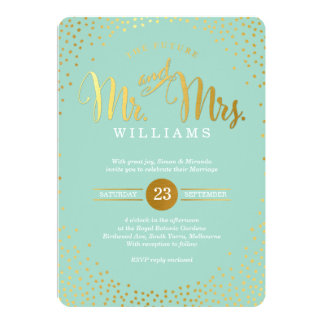 MODERN STYLISH WEDDING mini gold confetti mint Card