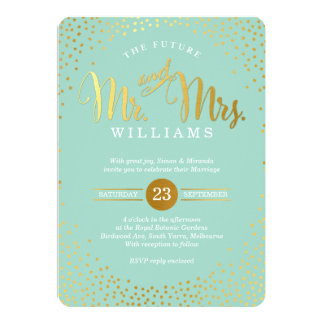 MODERN STYLISH WEDDING mini gold confetti mint Invitation