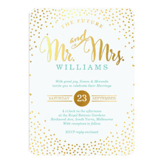 MODERN STYLISH WEDDING mini gold confetti mint Invitation