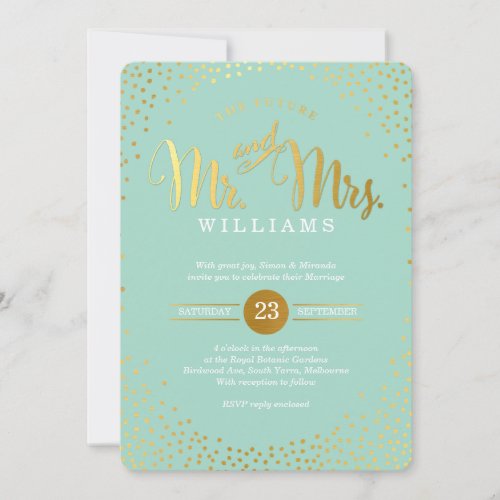 MODERN STYLISH WEDDING mini gold confetti mint 5x7 Paper Invitation Card