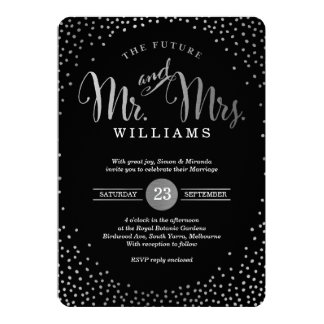 MODERN STYLISH WEDDING mini silver confetti black Card