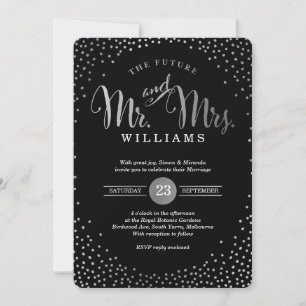 MODERN STYLISH WEDDING mini silver confetti black Invitation