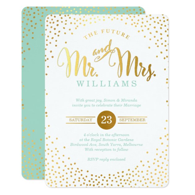 MODERN STYLISH WEDDING Mini Silver Confetti Mint Invitation