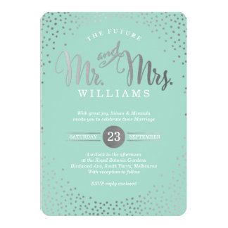 MODERN STYLISH WEDDING mini silver confetti mint Card