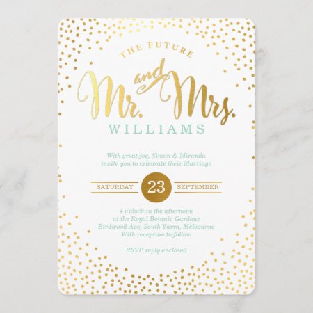 Modern Stylish Wedding Mini Silver Confetti Mint Invitation