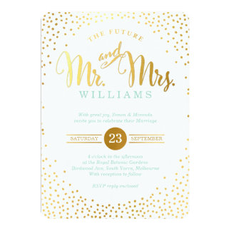 MODERN STYLISH WEDDING mini silver confetti mint Invitation