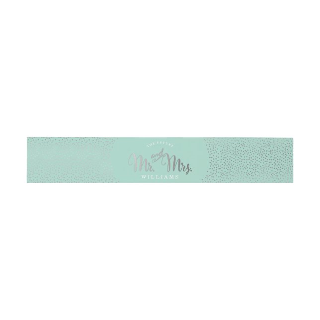 MODERN STYLISH WEDDING mini silver confetti mint Invitation Belly Band (Flat)