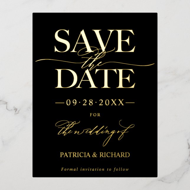 Modern Stylish Wedding Save The Date Non Photo Foil Holiday Postcard (Front)