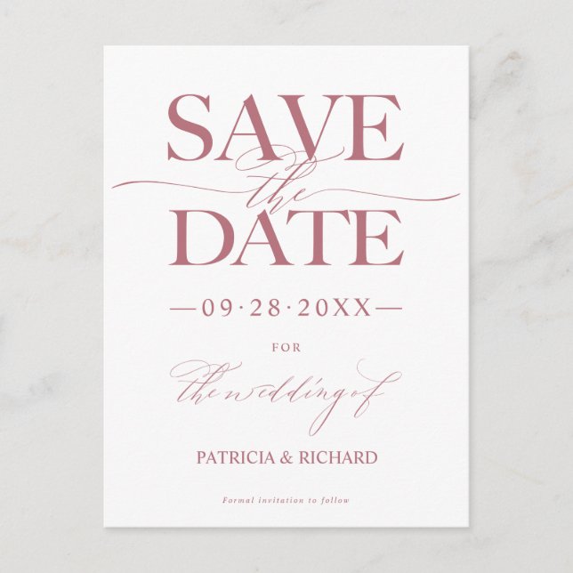 Modern Stylish Wedding Save The Date Non Photo Postcard (Front)