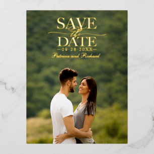 Modern Stylish Wedding Save The Date Photo Foil Holiday Postcard