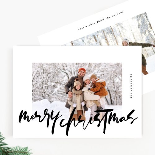 modern stylish white  black photo merry christmas holiday card