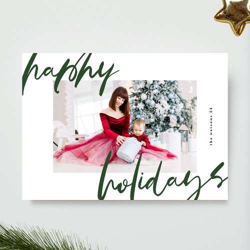 modern stylish white  green photo happy holiday card