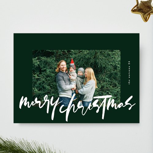 modern stylish white  green photo merry christmas holiday card