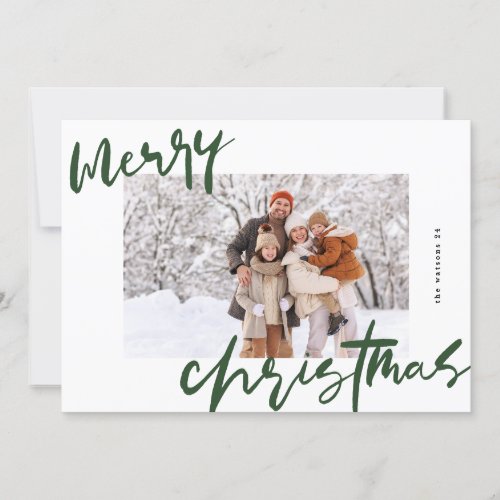 modern stylish white  green photo merry christmas holiday card