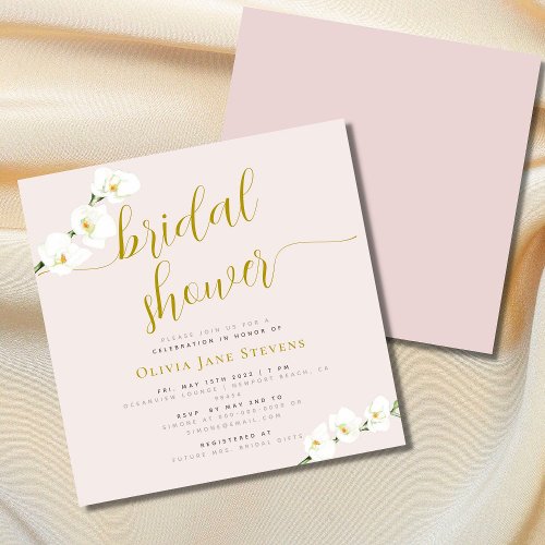 Modern Stylish White Orchid Blush Bridal Shower Invitation