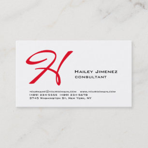 Modern Stylish White Red Monogram Professional Business Card