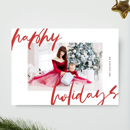 modern stylish white  red photo happy holiday card