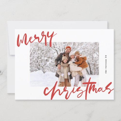 modern stylish white  red photo merry christmas holiday card