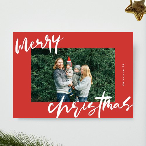 modern stylish white  reds photo merry christmas holiday card