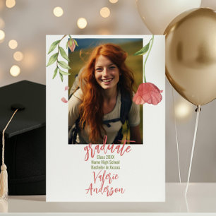 Modern Stylish wild flowers graduation  Invitation