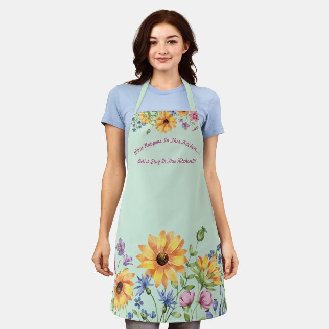 Modern Stylish Wildflower Sunflower Cooking Apron (Worn)
