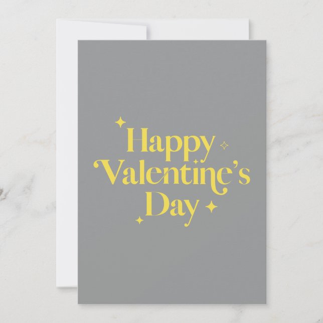 Modern Stylish Yellow Gray Happy Valentines Day Holiday Card (Front)