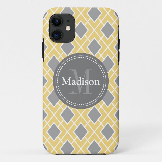 Modern Stylish Yellow Grey Diamond Pattern Case-Mate iPhone Case (Back)