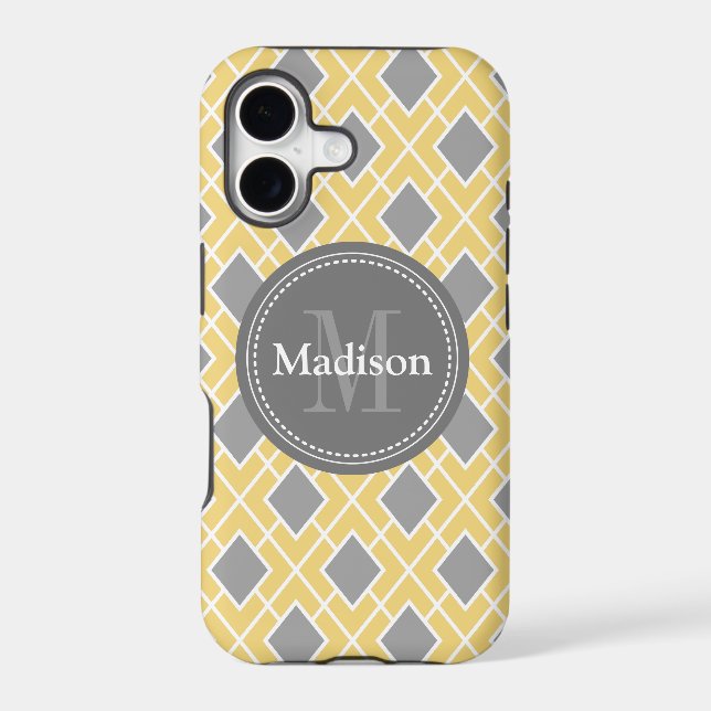 Modern Stylish Yellow Grey Diamond Pattern Iphone Case (Back)