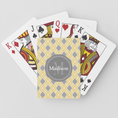 Modern Stylish Yellow Grey Diamond Pattern Poker Cards
