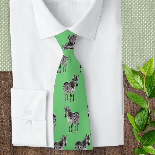 Modern Stylish Zebras Wildlife Pattern Light Green Neck Tie (Creator Uploaded)