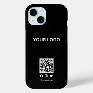 Modern stylist editable logo qr code and text iPhone 15 case