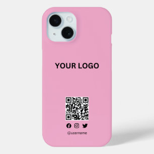 Modern stylist editable logo qr code and text iPhone 15 case