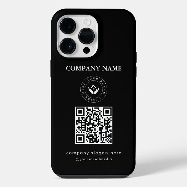 Modern stylist editable logo | qr code and text iphone case (Back)