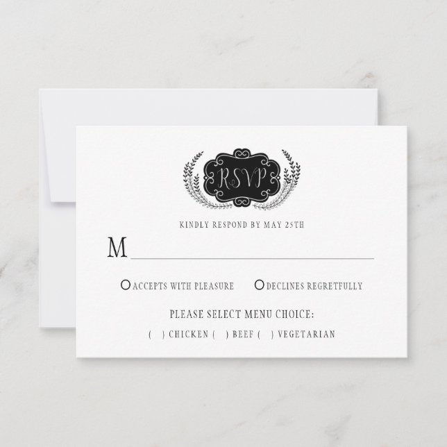 Modern Stylistic Black and White RSVP | (Front)