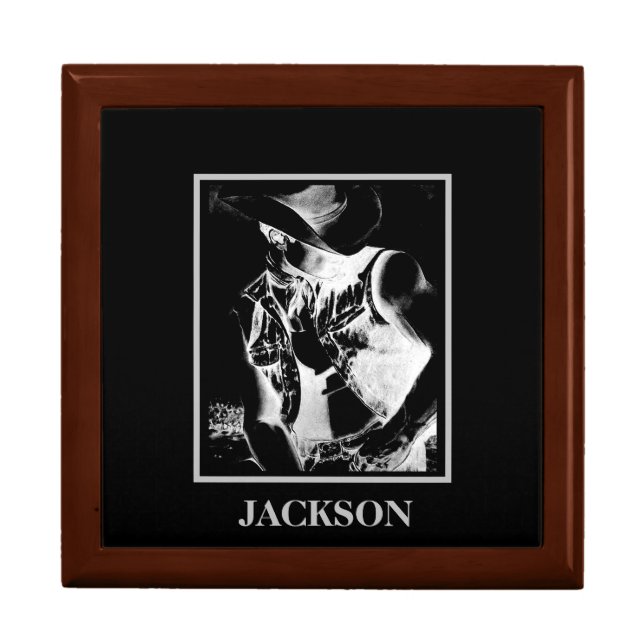 Modern Stylistic Personalized Cowboy Keepsake Gift Box (Front)