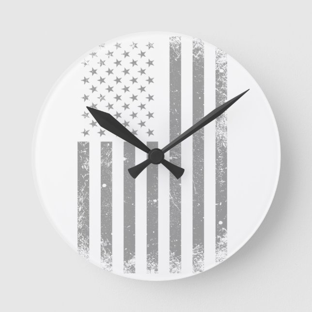 Modern Stylized Black USA Flag , Abstract Round Clock (Front)