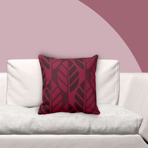 Modern Stylized Burgundy Red Leaves Pattern Throw Pillow