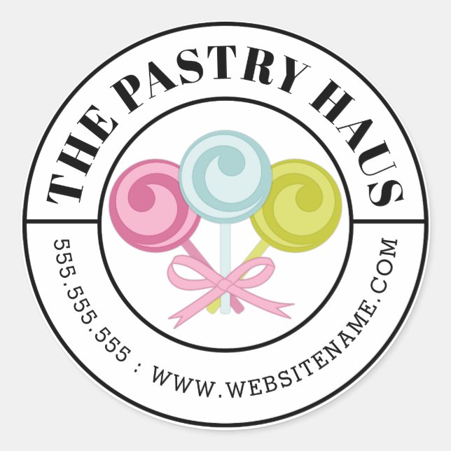 Modern Stylized Cake Pops Candy Curved Text Classic Round Sticker (Front)