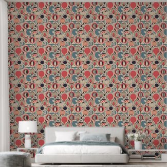 Modern Stylized Calyxes and Seed Pods Peel & Stick Wallpaper