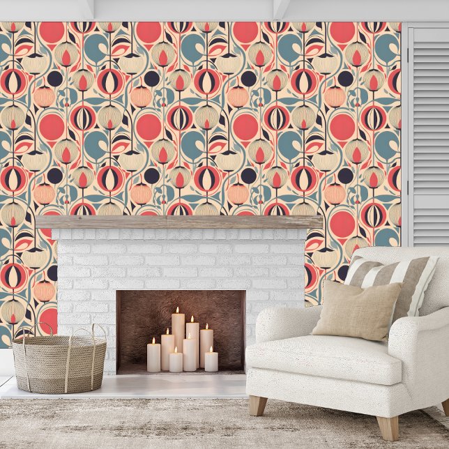 Modern Stylized Calyxes and Seed Pods Peel & Stick Wallpaper (Creator Uploaded)