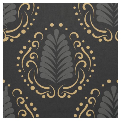 Modern Stylized Damasks In Gray & Gold Fabric