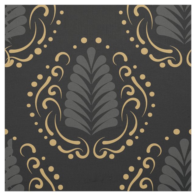 Modern Stylized Damasks In Gray & Gold Fabric (Swatch)