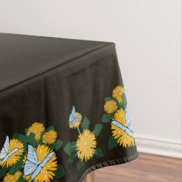 Modern Stylized Dandelion Butterflies Brown Tablecloth