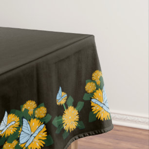 Modern Stylized Dandelion Butterflies Brown Tablecloth