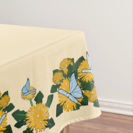 Modern Stylized Dandelion Butterflies Yellow Tablecloth