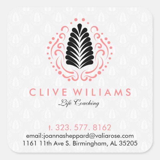 Modern Stylized Feathers & Swirls Logo Design Square Sticker (Front)