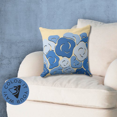 Modern Stylized Flower Bed Blue  Yellow Throw Pillow