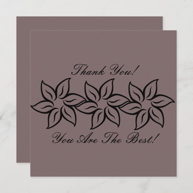 Modern Stylized Flowery Purple & Black Thank You (Front/Back)