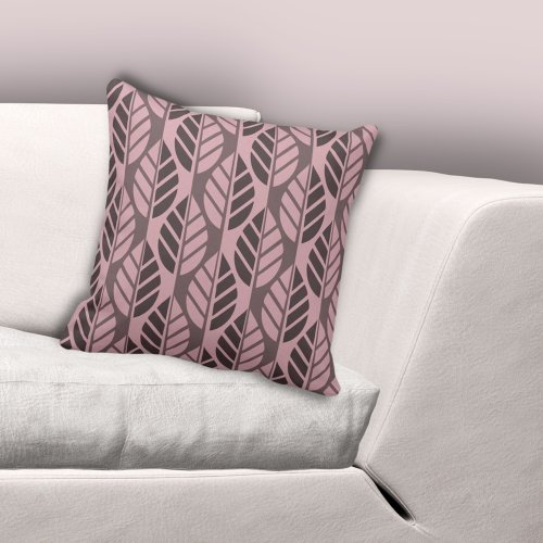 Modern Stylized Leaves Patterned Pink Throw Pillow